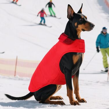 Теплий зимовий одяг для собак M - куртка з флісу, водовідштовхуюча, червона, з отвором для повідка