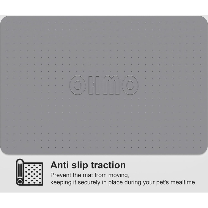 Підкладка під миску для собак та котів OHMO, 60x40 см, силіконова, неслизька, вологостійка, сіра