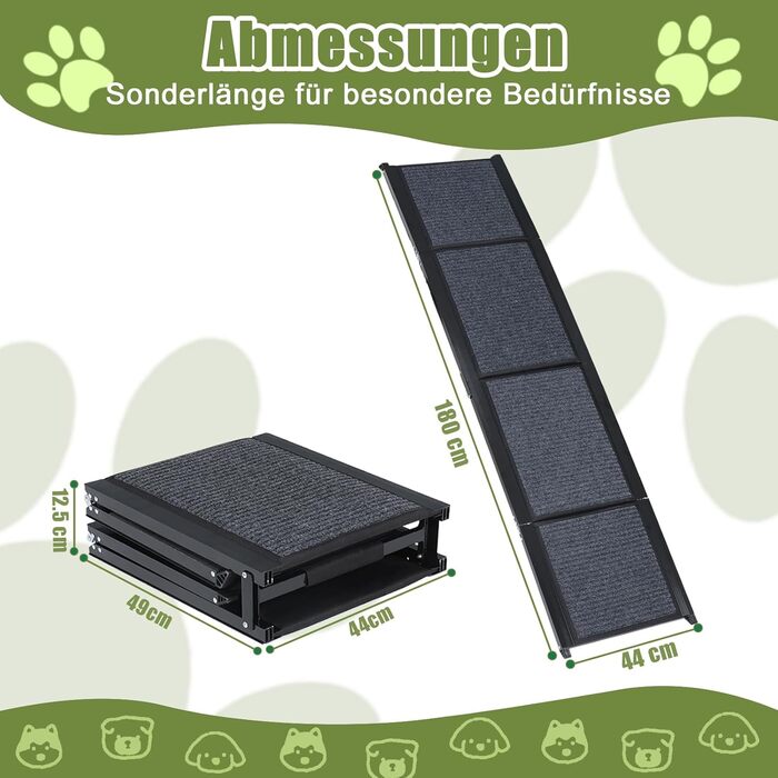 Рампа для собак SMONTER, 180 см, чорна: для легкових, вантажних авто та SUV, з антиковзким покриттям