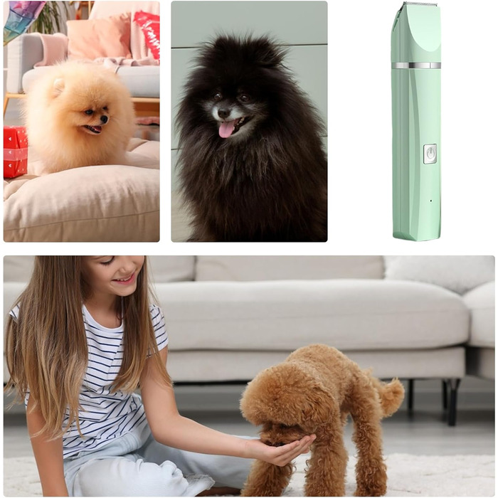 Професійна машинка для стрижки собак, бездротова, акумуляторна, для малих порід, тиха, для котів, вух, обличчя та задньої частини тіла, білий (зелений)