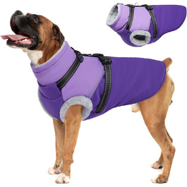 Водонепроникна та вітронепроникна куртка для собак великих порід з інтегрованим шлейкою та флісовою підкладкою, фіолетовий, XX-Large
