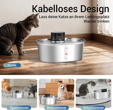 Фонтанчик для котів Dreamhigh® 3.5L: бездротовий, з датчиком руху, з нержавіючої сталі, 2 режими подачі води, для котів та маленьких собак