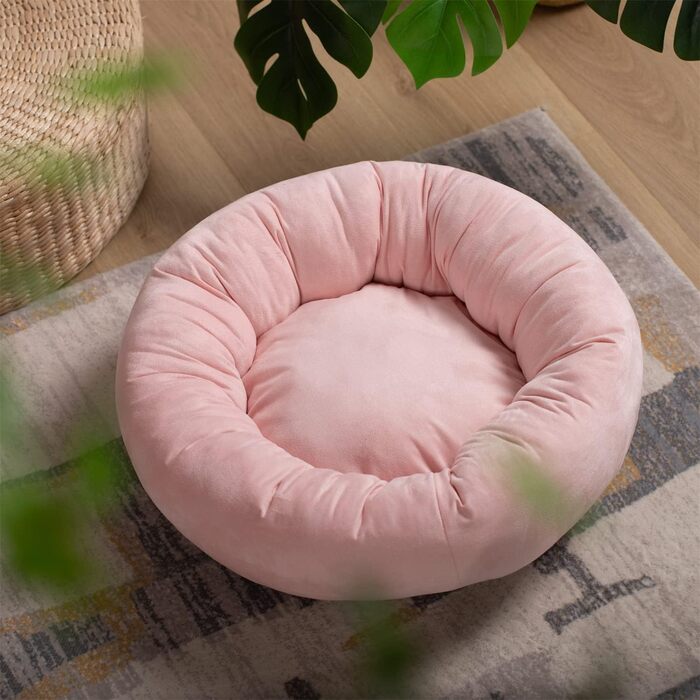 KASENTEX кругле лежако для собак та котів, рожеве, розмір 50,8×50,8 см, антиковзке, для малих собак і кошенят, машинне прання