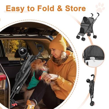 Візок для собак Wedyvko: переносна модель для цуценят, собак та котів до 15 кг, темно-сірий