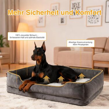Ортопедичне собаче ліжко Zedelmaier для середніх та великих собак, 90х68х25 см, стійке до подряпин, з товстим лежаком, миється, ергономічне диван-ліжко для собак з знімним покриттям (124 x 84 см, Темно-сірий)