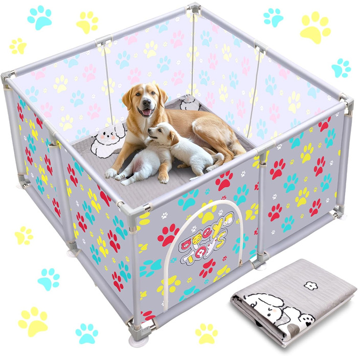 Клітка-манеж для тварин з нержавіючої сталі та міцного тенту, сіра та синя, для великих собак, котів та дрібних тварин