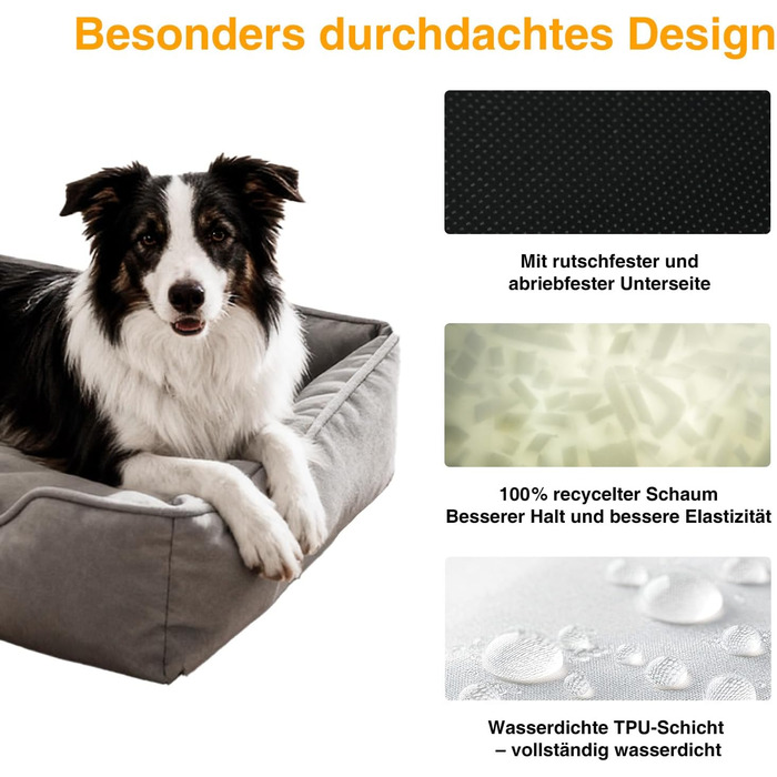 Лягу для собак середніх та великих порід Zedelmaier, 90х68х19 см: зносостійкий кошик, товсте ліжко, миється, водонепроникна, сірий колір.