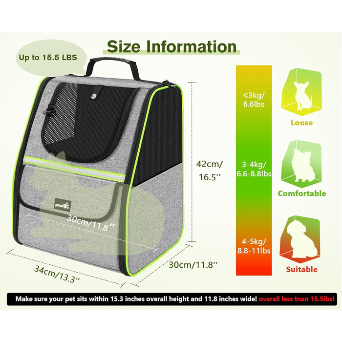 Рюкзак для кота Pecute з сітчастим вікном, переноска для тварин, сірий, до 6 кг