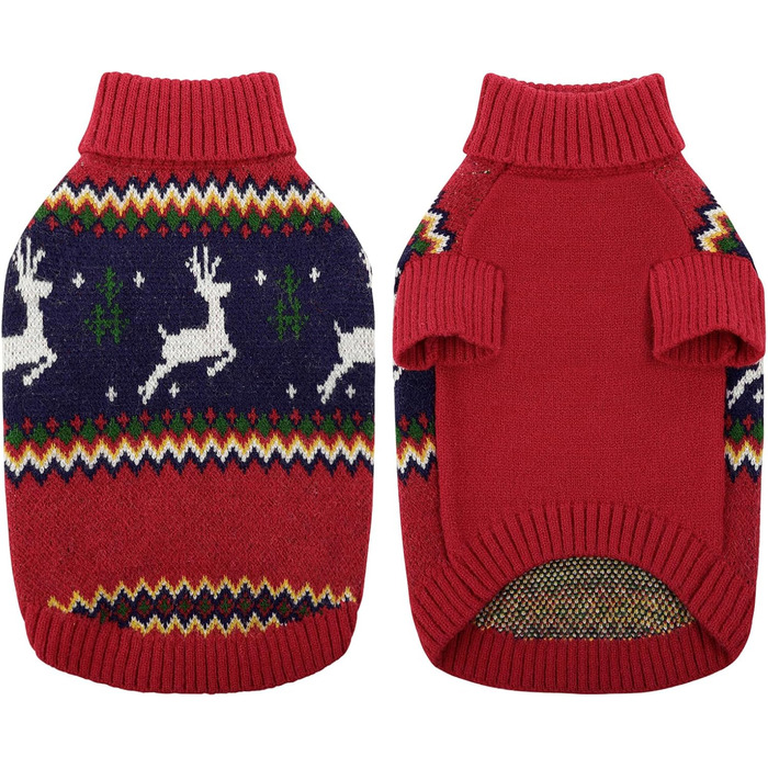 Теплий святковий пуловер для собак на Новий Рік: теплий, м'який, для малих та середніх порід, ідеальний для котів та собак, червоний, розмір M (44см)
