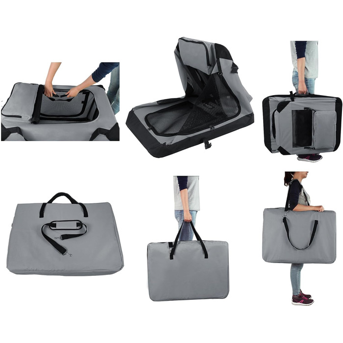 Клітка для собак EliteField з 3 дверцятами, складана, м'яка, з сумкою для перенесення та підстилкою з флісу, для дому та вулиці, 91.4 x 61 x 71 см, світло-сіра