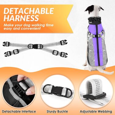 Зимовий одяг для собак Nasjac з відстібаною шлейкою, водонепроникна флісова куртка для собак маленьких, середніх та великих порід, відображаючий регульований пухнастий одяг для собак Outdoor Hunter Weste (M (Обхват грудей 47-51см), Чорно-фіолетовий)