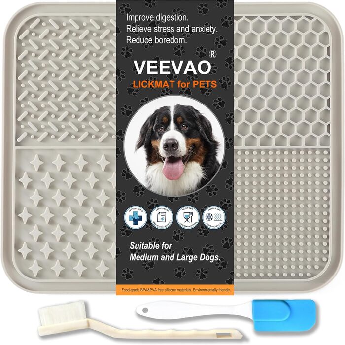 Килимок для собак великих порід VEEVAO, 30.5 x 25.4 см, силікон харчового класу, з присосками, для заспокоєння, від нудьги (XL, сірий)