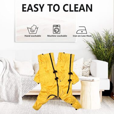 Жовтий дощовик для собак MOREZI з високим коміром, набір з водовідштовхувальним дощовиком, світловідбиваючими смугами та блискавками, підходить для всіх порід собак, великий розмір (довжина спини: 42-45 см)