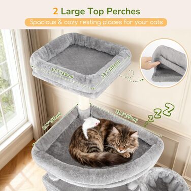 Комплекс для котів Globlazer XXL 209 см з 2 будиночками, великою платформою, 3 кошиками, ситцевими стійками, 8 стовпчиками з сизалю. Стабільний комплекс для котів Globlazer (S82, сірий)