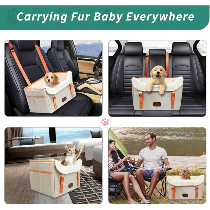 Автокрісло для собак, корзина для собак у машину, водовідштовхувальне, складане з фіксатором, для маленьких собак до 8 кг, на передні та задні сидіння, хакі