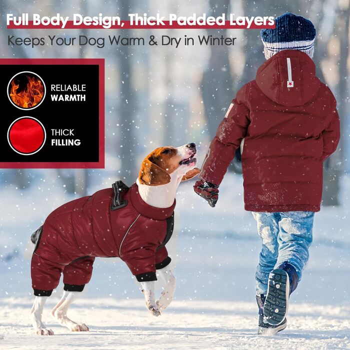 Водонепроникний зимовий одяг для собак AOFITEE - теплий костюм з флісу та світловідбиваючими смугами, Burgunder, X-Large