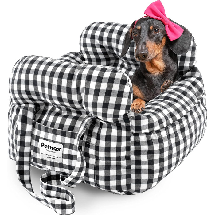 Автокрісло для собак маленьких порід, переноска для цуценят, автосидіння для тварин з великою кишенею, автокрісло для собак, яке можна прати в машині (Чорно-білий клітка)