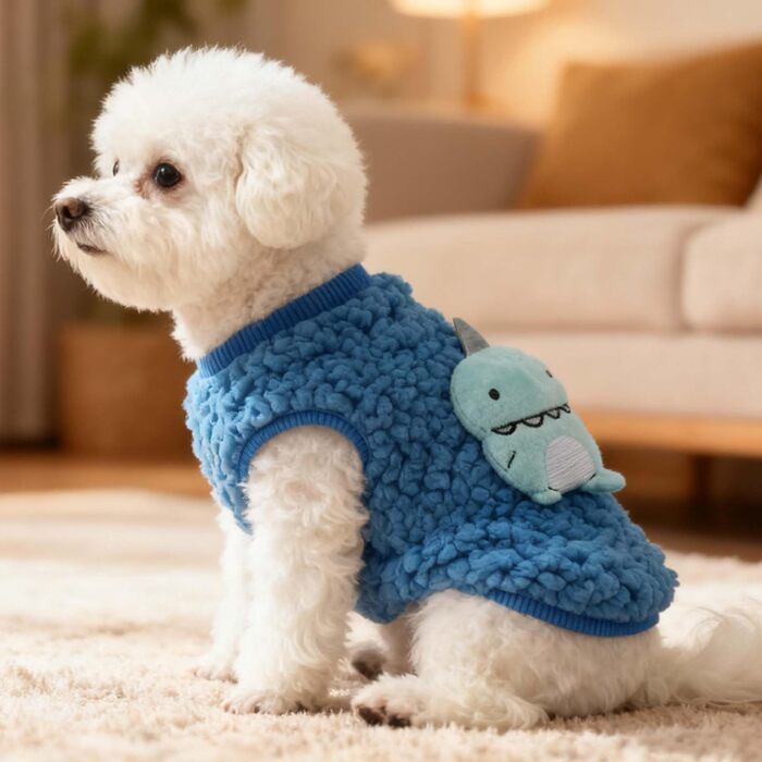 Теплий одяг для собак та котів (Чіхуахуа, Йоркширський тер'єр) FLAdorepet, фліс, зимовий, для маленьких цуценят, 3 шт., XXS (0,5–0,9 кг), милий динозавр