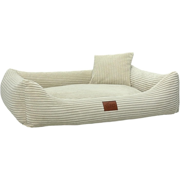 Лежак для собак Leo4dog Cord, знімний та праний чохол, бежевий, XL 115x90 см – м'яке ліжко для малих, середніх і великих собак