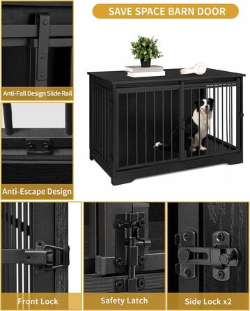 Клітка для собак Hzuaneri, 100 см, з розсувними дверима, для дому, чорна, DFC02304B