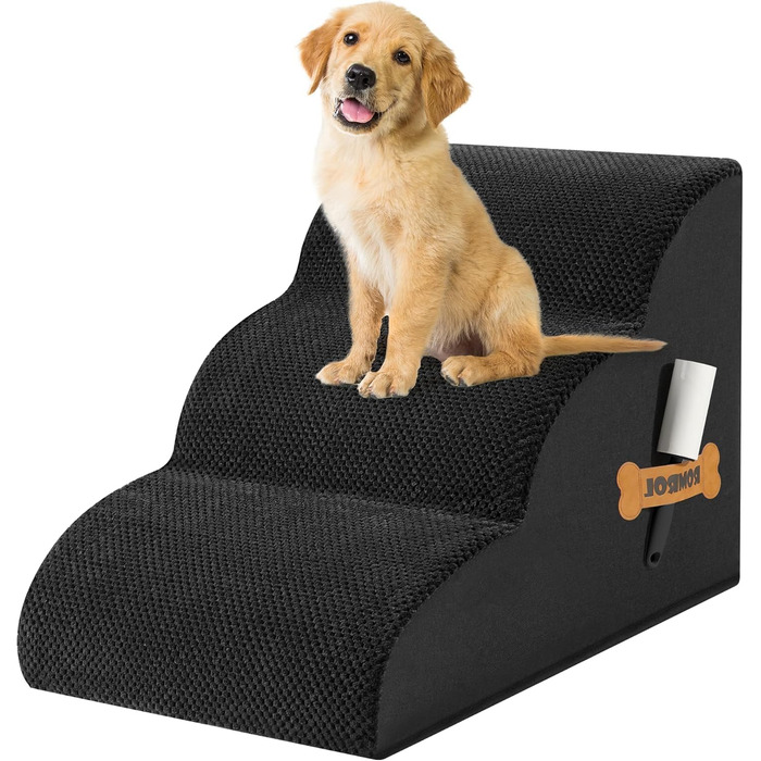 Сходинка для собак та котів ROMROL 3 сходинки - чорна, з неслизьким покриттям, з memory foam, для дому
