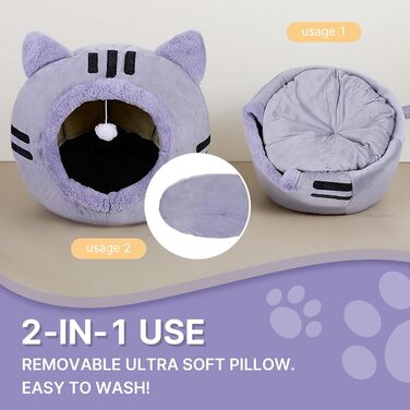 Кішка ліжко для котів, форма кота 40x40x32 см, велика кішка-печера, темно-сірий колір, складне ліжко для котів з пральними подушками, кішка-будиночок для кошенят, маленьких, середніх домашніх тварин, сірий колір