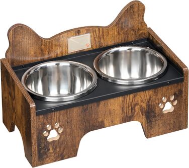 Підвищена годівниця для собак Hzuaneri з двома мисками, нержавіюча сталь, захист від бризок, антиковзаюча, безшумна, для малих та середніх собак, вінтажний коричневий, PB01601B