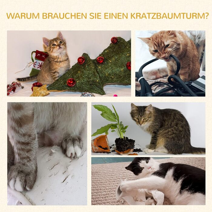 Дряпак-ігровий комплекс для котів PawHut з гамаком, сірий, 40x40x132 см