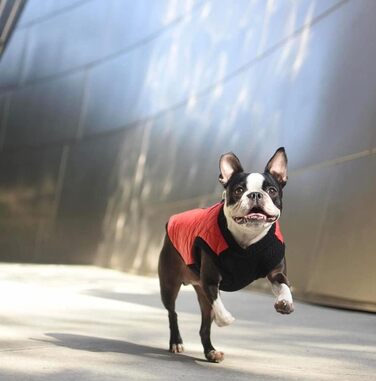 Жилет для собак Gooby Modische, степеневий, з еластичною зоною грудей, ромбовий візерунок, великий розмір (обхват грудей ~43.2 см), помаранчевий/червоний (Sunset Chevron)