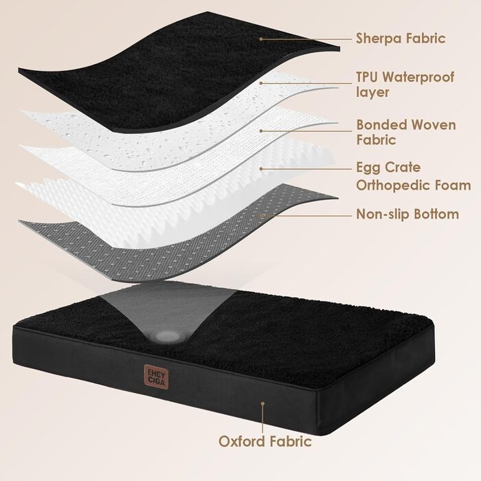 Ортопедичне ліжко для собак середніх порід EHEYCIGA, 89x58x9 см, чорне, з м'яким вкладишем, для переноски