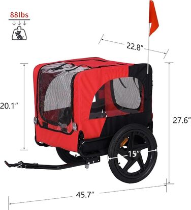 Фаркоп для велосипеда Sogesfurniture для собак, візок для собак на велосипеді, складаний, з кріпленням, прапорцем, відбивачем, 600D Oxford Canvas, червоний та чорний