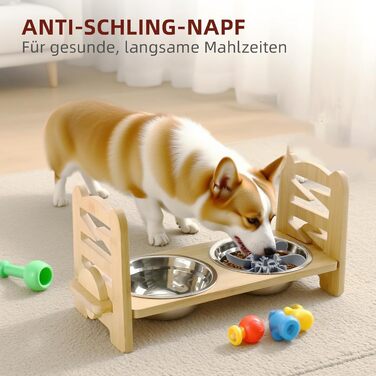 Підвищена годівниця для собак DOKKOME: регульована висота, бамбуковий підставник, нержавіюча сталь, для маленьких собак та котів, захист суглобів