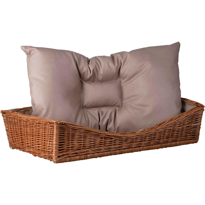 Плетіний корзинка-ліжко для собак та котів з подушкою, 80x50 см, натуральний колір, бежевий