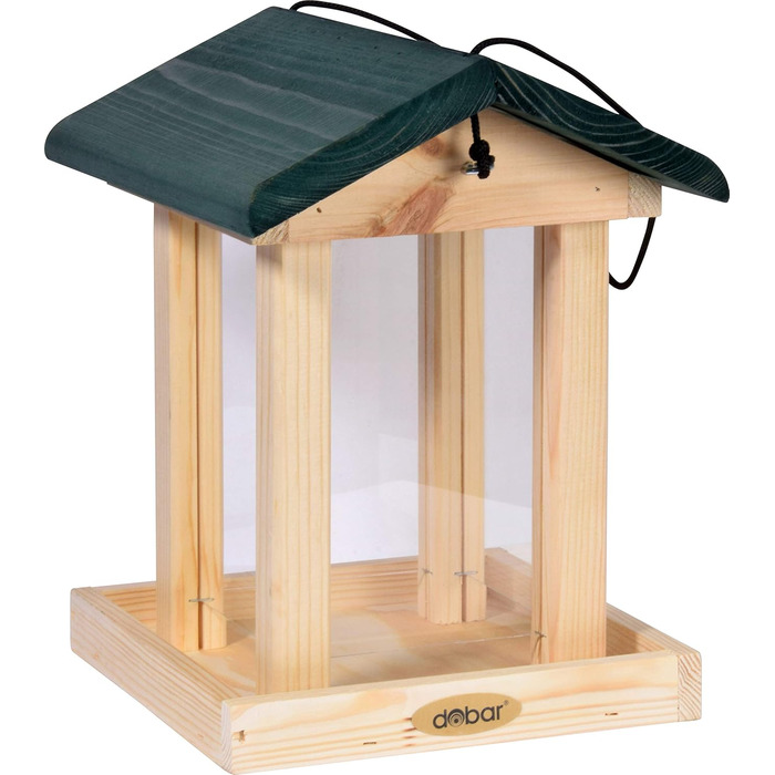 Годівниця для птахів Dobar® 21097e з шиферним дахом, з масиву дерева, велика годівниця, зелена