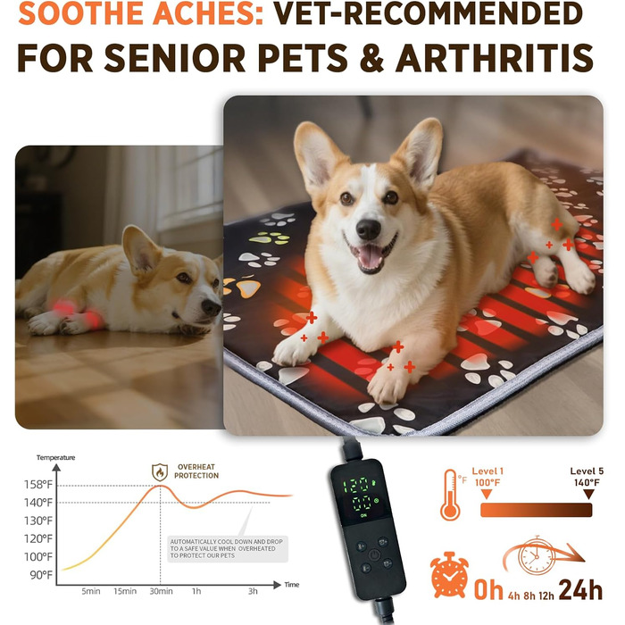 Килимок гріючий для тварин Furrybaby: водонепроникний, анти-гризучий, 30.5 см, чорний