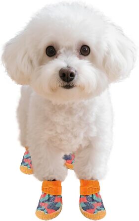 Чоботи для собак Kukaster: захист лап, 4 шт., чорно-білий візерунок, антиковзаюча підошва, світловідбивачі, для малих, середніх та великих собак. Розмір 3 (4 шт.) та Розмір 4 (4 шт.)