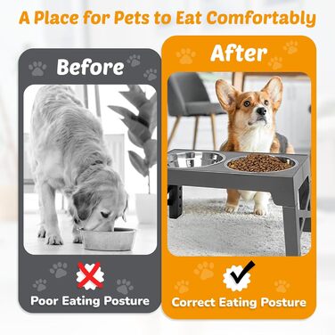 Підвищені годівниці для собак DicePro з регульованою висотою та повільною годівницею, 2 миски з нержавіючої сталі – для малих, середніх та великих собак