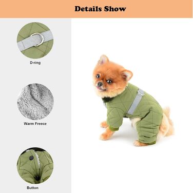 PAIDEFUL Зимовий теплий одяг для собак, з флісовою підкладкою, стежка з світловідбиваючим поясом, комбінезон на 4 лапи, пухнастий комір, м'який, вітронепроникний, для осені та зими, цуценята, теплий одяг, XL: спинка 35см, груди 47см (XXL: спинка 40см, гру