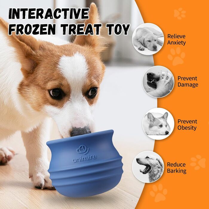 Іграшка-дозатор для собак Eckeri, інтерактивна головоломка для собак, збагачення для собак, іграшка-дозатор для заморожування, безпечний силікон (M, Темно-синій)