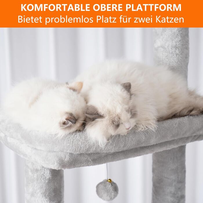 Heybly Котячий дерев'яний комплекс до стелі для великих котів, регульований по висоті (235-265 см), 2 кошики, іграшкові м'ячики, багаторівневий когтеточка, світло-сірий HCT091W