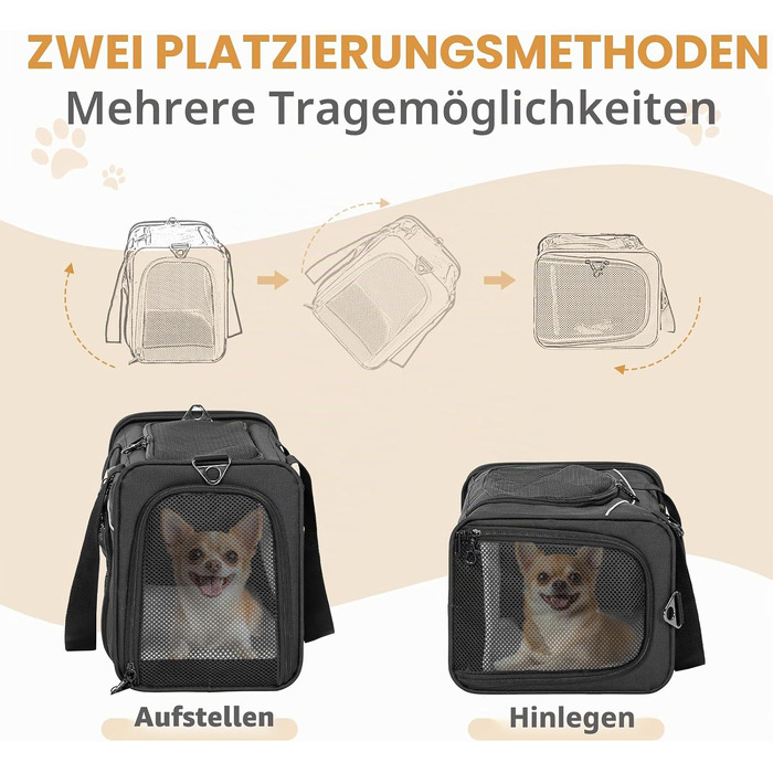 Переноска для собак і котів Petsfit (M) - сумка-переноска для авіаперельотів, авто та потягу, чорна
