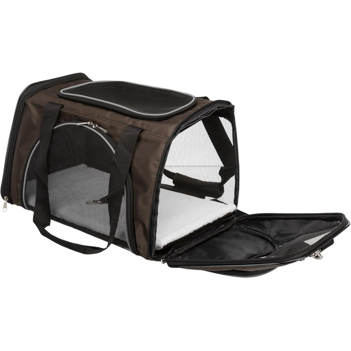 Сумка для собак TRIXIE Joe - з відкриттями спереду та зверху, знімний плечовий ремінь, інтегрована короткий поводок, м'яка підкладка, світловідбиваючі елементи, 28 × 28 × 47 см, до 10 кг