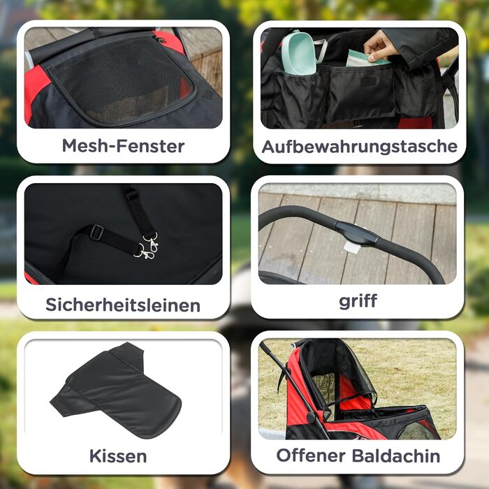 Візок для собак PawHut: зручний та безпечний для великих собак та котів до 30 кг, з подушкою, сіткою, гальмівною системою та сумкою для зберігання