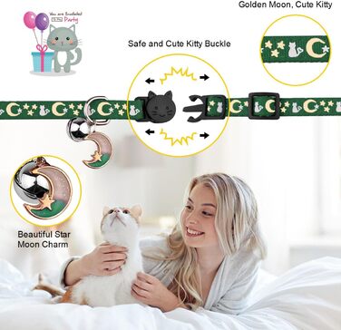 Нашийники для котів зі дзвіночком, світяться в темряві, регульовані, 20-33 см, 2 шт. (7.9-13.0 дюймів, Глибокий зелений & Чорний)