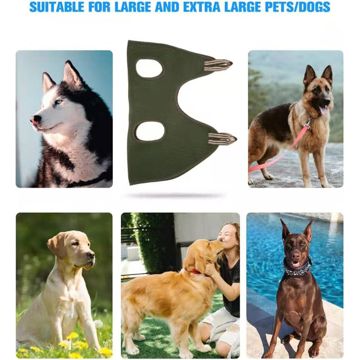 Гамак для грумінгу собак, гамак для догляду за собаками, гамак для підстригання нігтів з кусачками, гамак для грумінгу з широким ременем (Medium 16 кг, блакитний) 16 кг, блакитний (XXX-Large 63 кг, зелений, надвеликий)