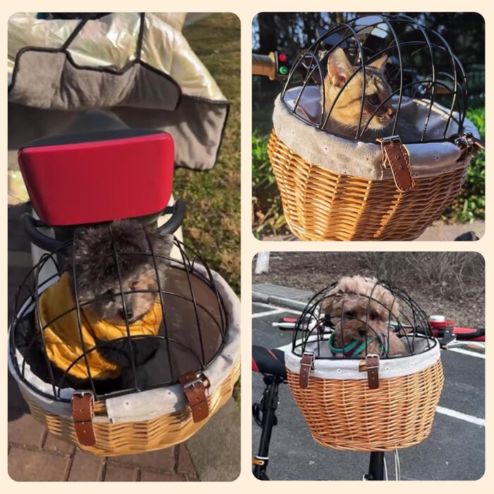 Велосипедний кошик для собак та котів – безпечний, знімний, з плетеним кошиком, 11 x 8 x 9,8 x 13 см