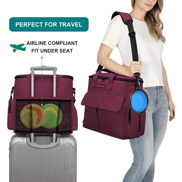 Транспортувальна сумка для тварин, схвалена авіаперевізниками, комплект для подорожей з собакою/кішкою, сумка-органайзер з додатковими кишенями, рожевий колір, розмір 41 x 20 x 36 см