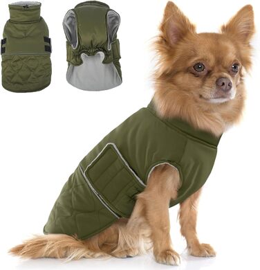 Зимовий теплий одяг для собак маленьких порід: куртка, жилет, теплий костюм для Чихуахуа, Звергшпіца, Йоркширського тер'єра (Армійний зелений, XS)