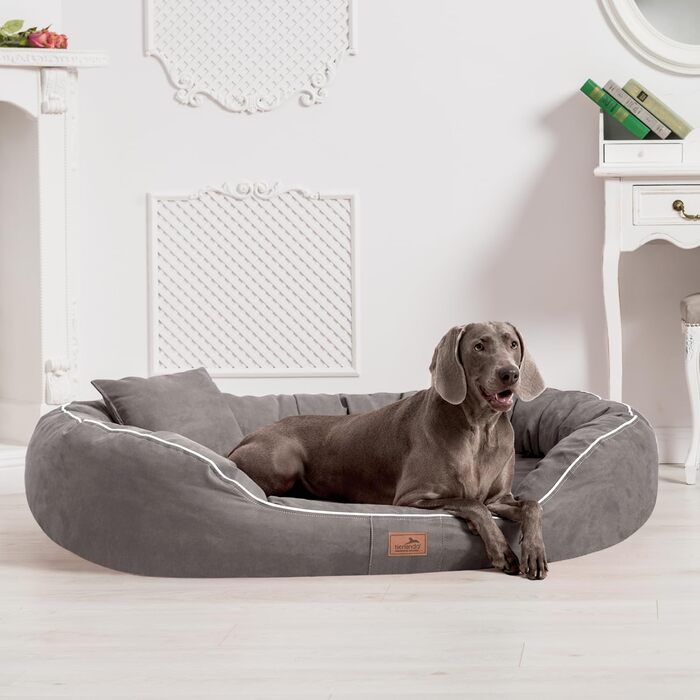 Ортопедичне ліжко для собак Tierlando® Marlon Nonplusultra з віскоеластичним матрацом, м'яким велюровим покриттям, розмір 170x110 см, сірий
