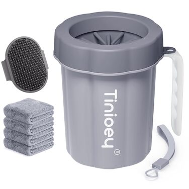 Очисник лап для собак великих порід Tinioey з ручкою | В комплекті 4 рушники та щітка для миття лап | Очисник лап для собак, аксесуари для собак великих порід, середній розмір (сірий)